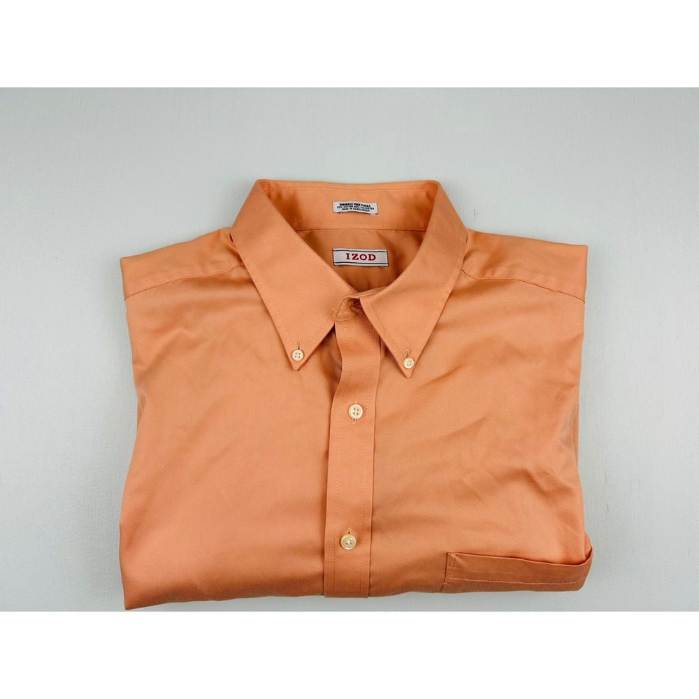 IZOD Mens Peach Orange Wrinkle Free Twill Dress Shirt Regular Fit 16.5 34/35